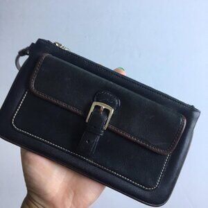 Vintage Black Leather Coach Wristlet, 2000s Purse with Snap Pocket